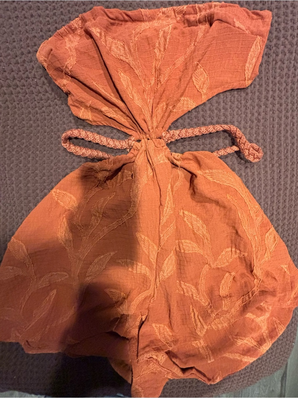 SHEIN Rust Orange Textured Leaf Print Romper